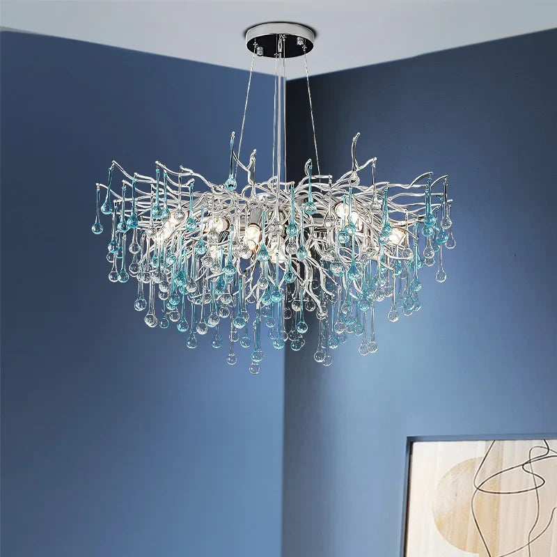 Axyaa Dual Color Glass Chandelier for Modern Living Room Lighting