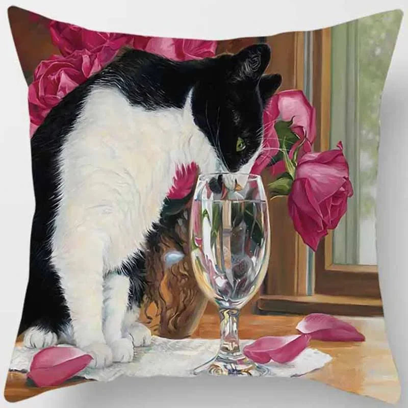 Cute Cat Print Pillowcase for Home Decor - Axyaa Brand