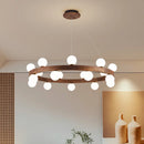 Axyaa Nordic Walnut Wood Chandelier: Modern LED Circle Lighting for Living Room & Bedroom