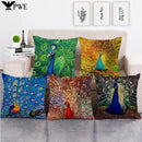 Peacock Linen Pillowcase by Axyaa: Vintage Animal Design for Sofa, Bed or Chair