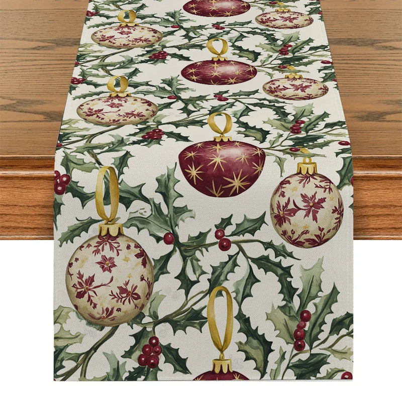 Axyaa Christmas Table Runner Holiday Decoration for Kitchen Dining Room