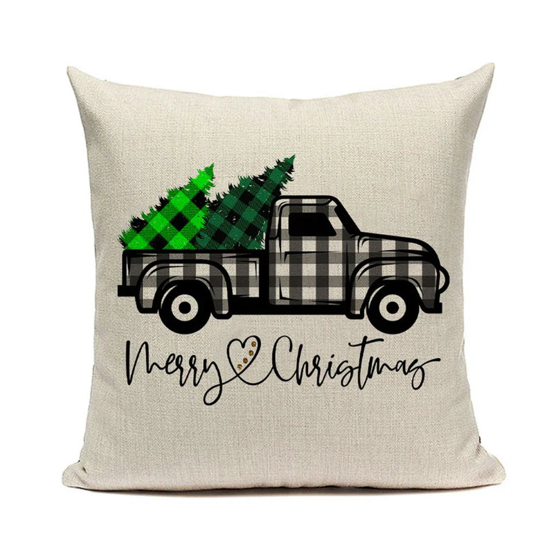Axyaa Christmas Pickup Trucks Linen Cushion Covers 45x45 for Modern Home Decor