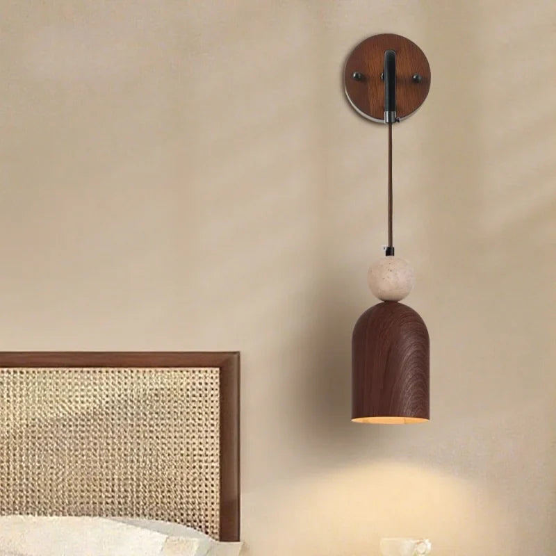 Axyaa Stone Iron LED Wall Lights with Pull Chain Switch for Living Room Decor