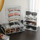 Axyaa Sunglass Display Case with Drawer: Clear Stackable Eyeglass Organizer Box