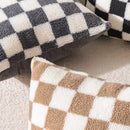 Axyaa Luxe Checkerboard Cushion Cover in Khaki Coffee Wool Faux Fur - Home Decor