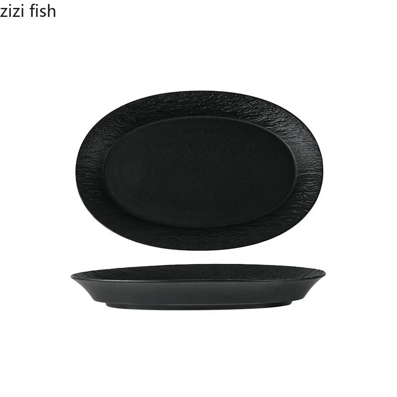 Axya Rock Texture Ceramic Fish Plate Salad Pasta Sushi Restaurant Tableware