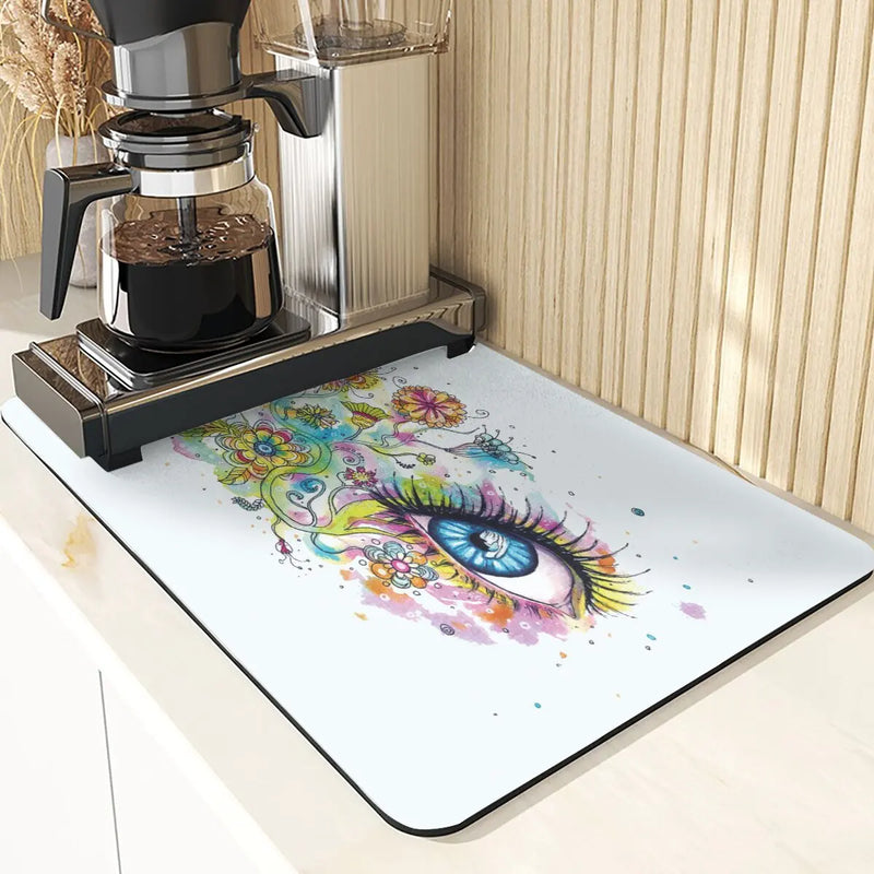 Eye Print Watercolor Style Absorbent Drying Mat & Coasters Set by Axyaa