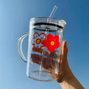 Axyaa 1000ml Glass Cups with Lid & Straw, Cute Coffee Mugs, Big Drinkware