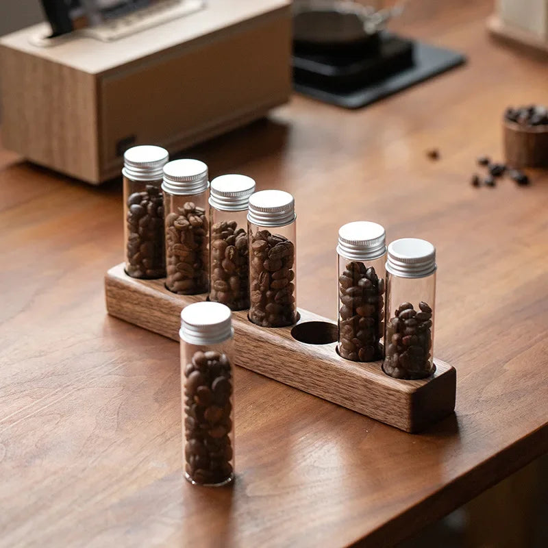 Axya Glass Coffee Bean Storage Rack with Solid Wood Base