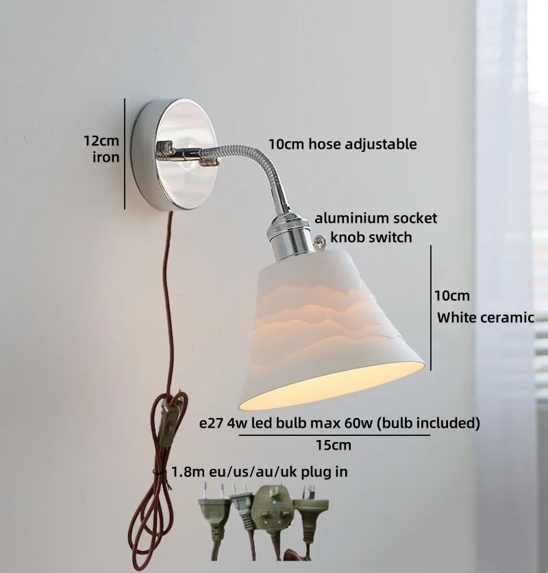 Axyaa White Ceramic LED Wall Light with Pull Chain Switch
