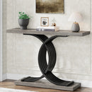 Axyaa Faux Marble Console Table with Geometric Metal Legs