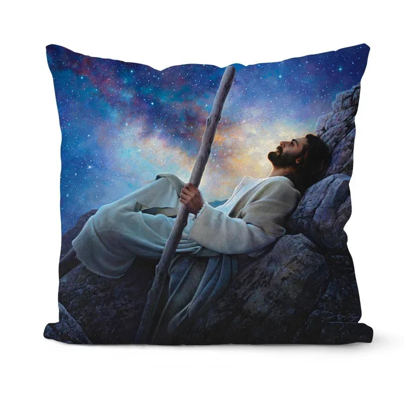 Retro Oil Painting Christmas Pillowcase - Axyaa Nativity Cushions Case Jesus Christ Print Throw Pillows Case