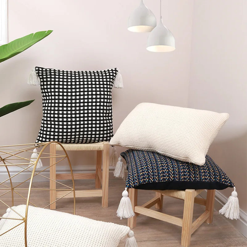 Axyaa Boho Jacquard Tassels Decorative Cushion Cover for Home Decor