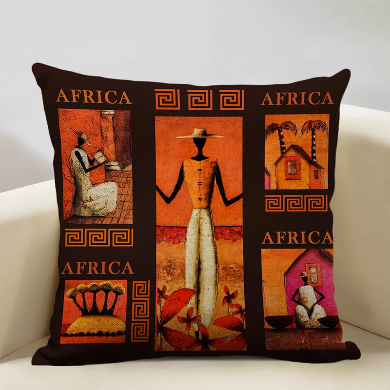 Axyaa African Dancer Linen Cushion Cover in Exotic Style Art Impression