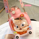 Axyaa Kawaii Bear Water Bottle 1000ml - BPA Free, Cute Design, Portable with Straw