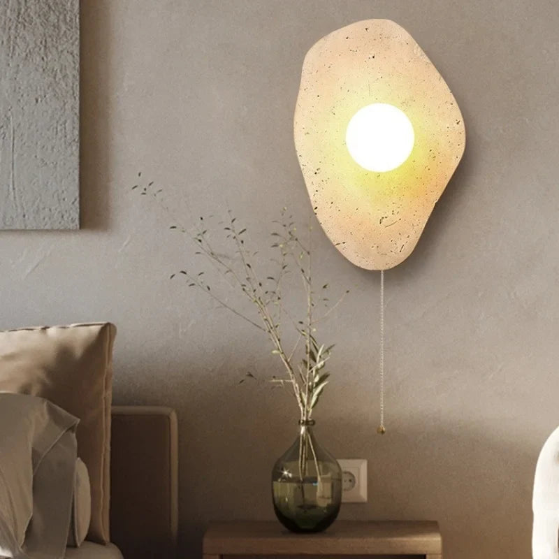 Axyaa Wabi Sabi LED Wall Lamps with Pull Chain Switch, Yellow Travertine Bathroom Mirror Light