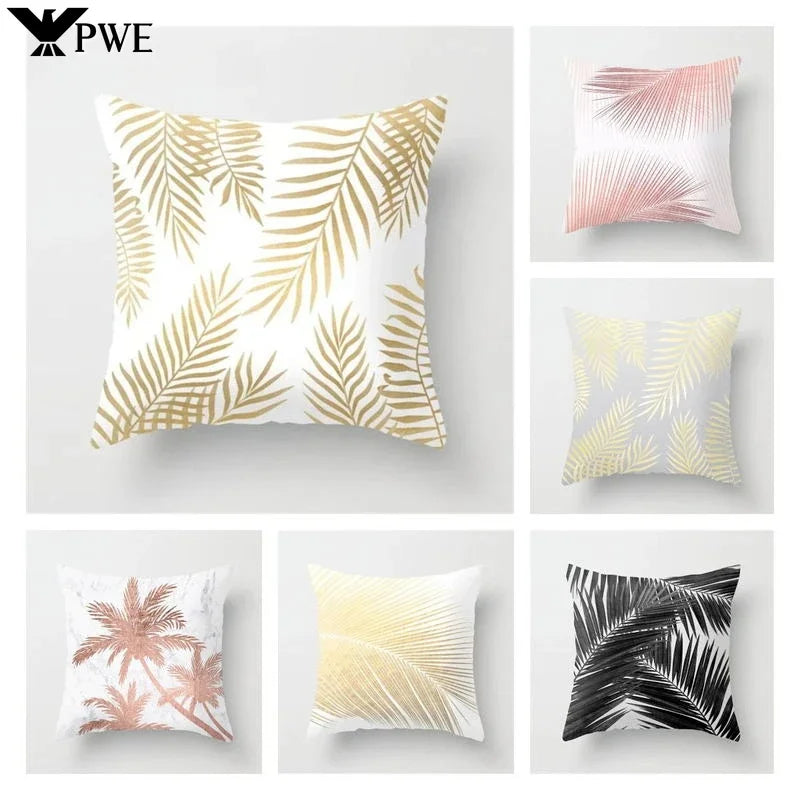 Axyaa Rose Gold Pink Palm Pillowcase 45x45cm Tropical Plants Cushion Cover