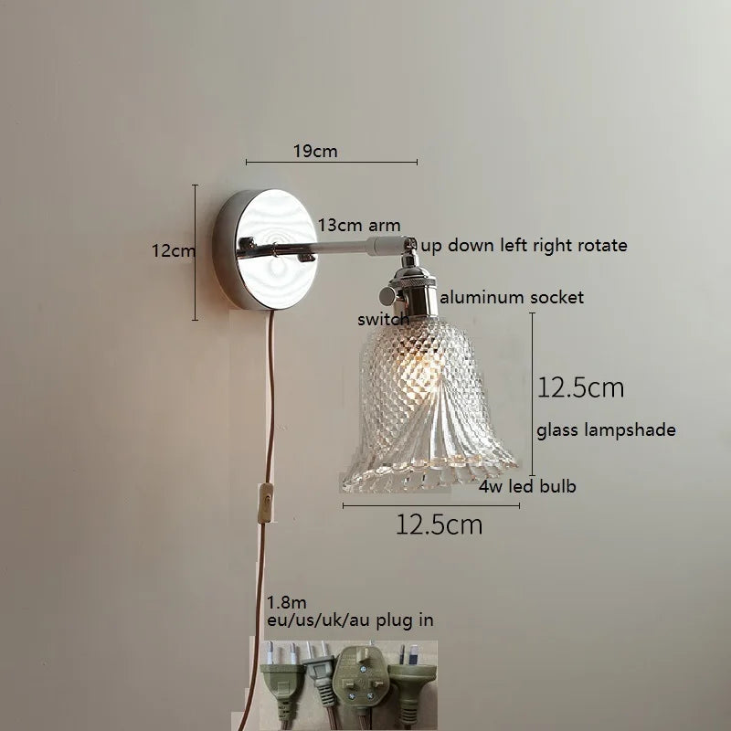 Axyaa Clear Glass LED Bathroom Mirror Wall Light, Modern Nordic Iron Metal Switch Fixtures