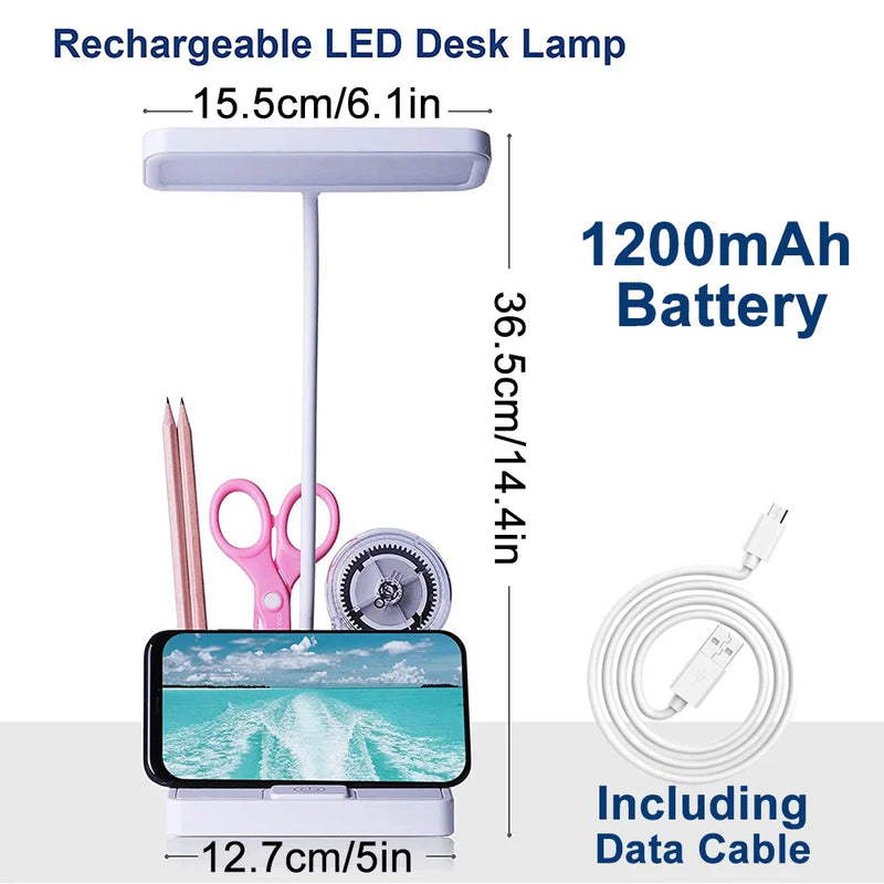 Rechargeable Desk Lamp with Pen Holder and USB Charging