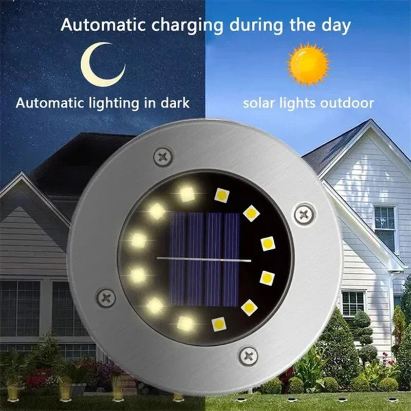 Axyaa Solar Power Disk Light: Outdoor Garden Spotlight Buried Deck Lamp