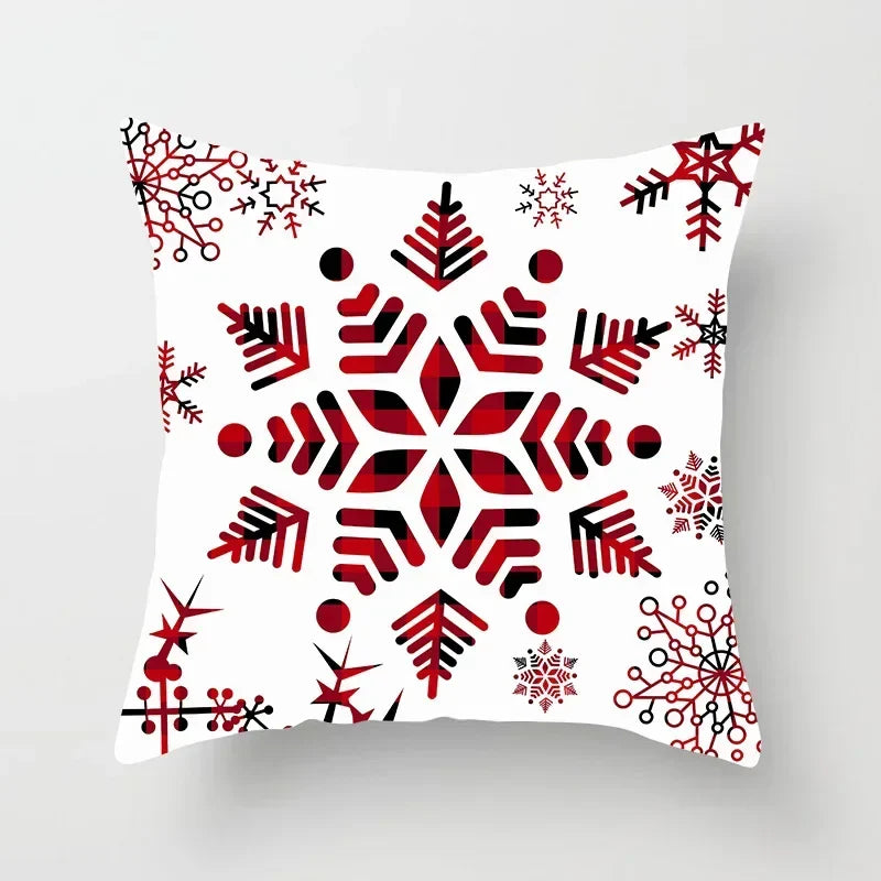 Red Flake Snow Deer Cushion Cover Set by Axyaa for Festive Home Decor