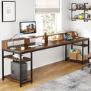 Axyaa Double Computer Desk with Monitor Stand, Storage Shelves | 78.74" Extra Long Work Table