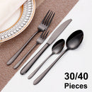 Axyaa Stainless Steel Black Cutlery Set - Elegant Dinnerware Mirror Knife Fork Spoon