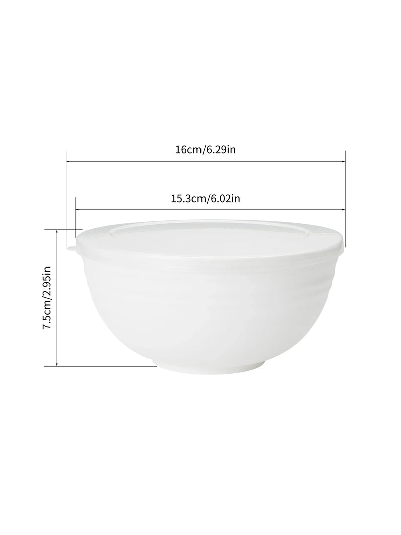 Axyaa White Plastic Bowls with Lid Set for Kitchen, RV, Camping - Pack of 6
