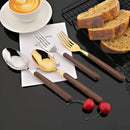 Axyaa Stainless Steel Wooden Handle Cutlery Set - Knife Fork Spoon Clamp