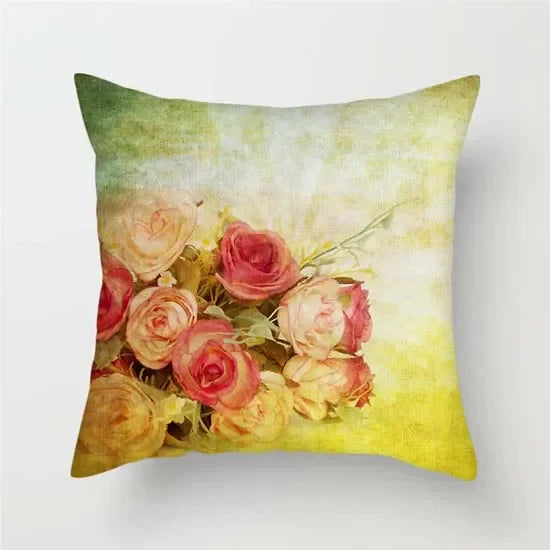 Axyaa Pink Floral Polyester Throw Pillow Cover 45X45cm