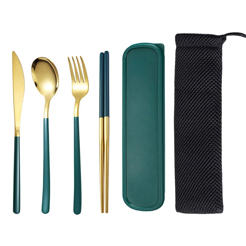Axyaa 4-Piece Portable Travel Cutlery Set with Box