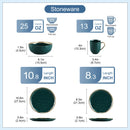Axyaa Green Porcelain Dinnerware Set - 16/32 Piece Tableware with Gold Trim.
