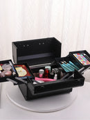 Axyaa Large Makeup Train Case with Lock, 4 Trays Cosmetic Storage Organizer