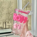 Axyaa Glass Water Bottle with Straw and Lid - 450ml, BPA-Free, Cute Design