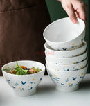 Axyaa Handdrawn Cute Ceramic Bowls Set - Rice, Noodle, Small, High-legged, Soup Bouls