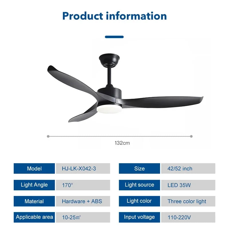 Axyaa 52" DC Motor Ceiling Fan with Remote Control and LED Light