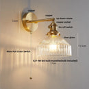 Axyaa Clear Glass LED Wall Sconce, Modern Bedroom Bedside Lamp, Pull Chain, Rotate Copper Socket