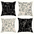 Abstract Face Line Art Pillowcase Set by Axyaa - Modern Black and White Design