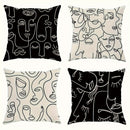 Abstract Face Line Art Pillowcase Set by Axyaa - Modern Black and White Design