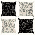 Axyaa Abstract Face Line Art Pillowcase Set, Modern Black and White Design