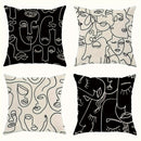 Axyaa Abstract Face Line Art Pillowcase Set, Modern Black and White Design
