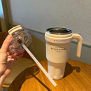 Axyaa Stainless Steel Straw Thermos Bottle Portable Handle Insulation Coffee Mug