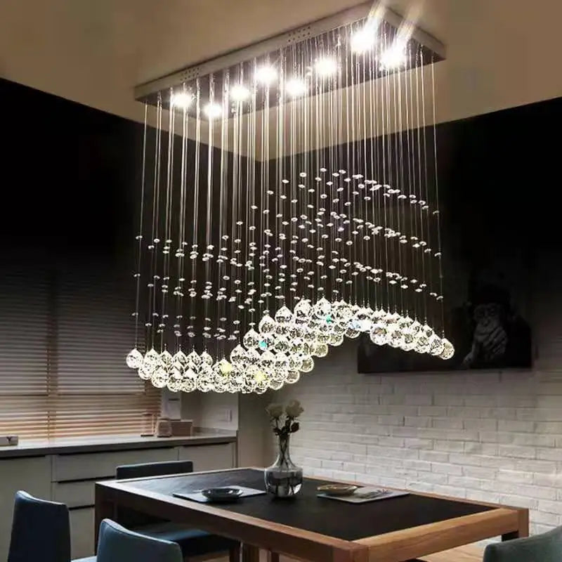 Axyaa Chrome LED Chandelier, Modern Wave Art Decor Suspension Lighting