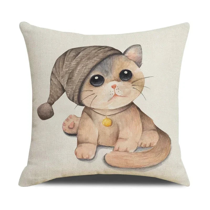 Funny Cats Print Pillow Case for Home Decor by Axyaa: 45x45cm Linen Cover