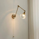 Axyaa Brass Swing Arm LED Wall Light Fixture with Pull Chain Switch, Modern Clear Glass Bedside Lamp