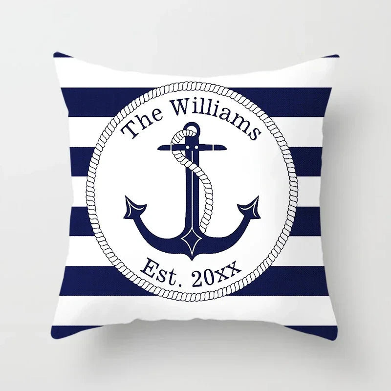 Axyaa Blue Mediterranean Compass Anchor Pillow Cover 45x45cm