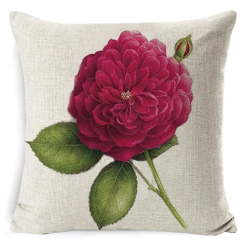 Axyaa Rose Print Cushion Cover 45*45cm Linen Decorative Pillowcase for Living Room