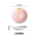 Axyaa Ceramic Dining Set: Plate, Bowl, Bowl, Mug - Pink Strawberry Theme