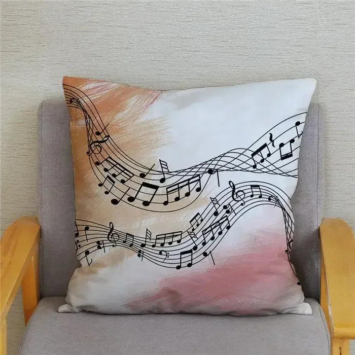 Axyaa Cartoon Sheet Music Printed Cushion Cover for Bedroom and Living Room