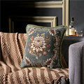 Axyaa European Mirror Floral Jacquard Pillow Case in Brown, Ivory & Blue